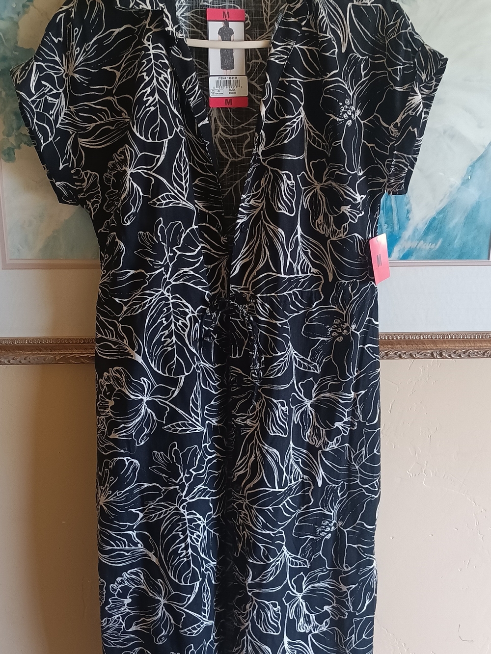 Jewel Badgley Mischka Short Sleeve Button Front Dress Black & White Medium NWT